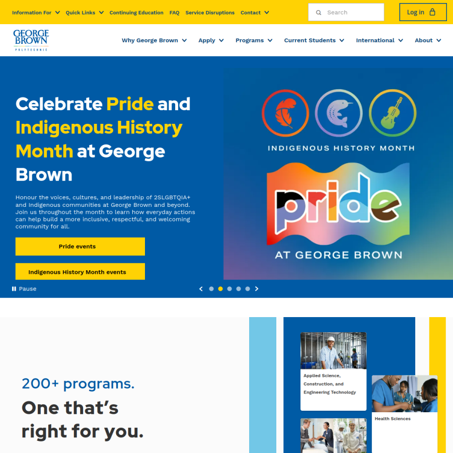 georgebrown.ca homepage screenshot