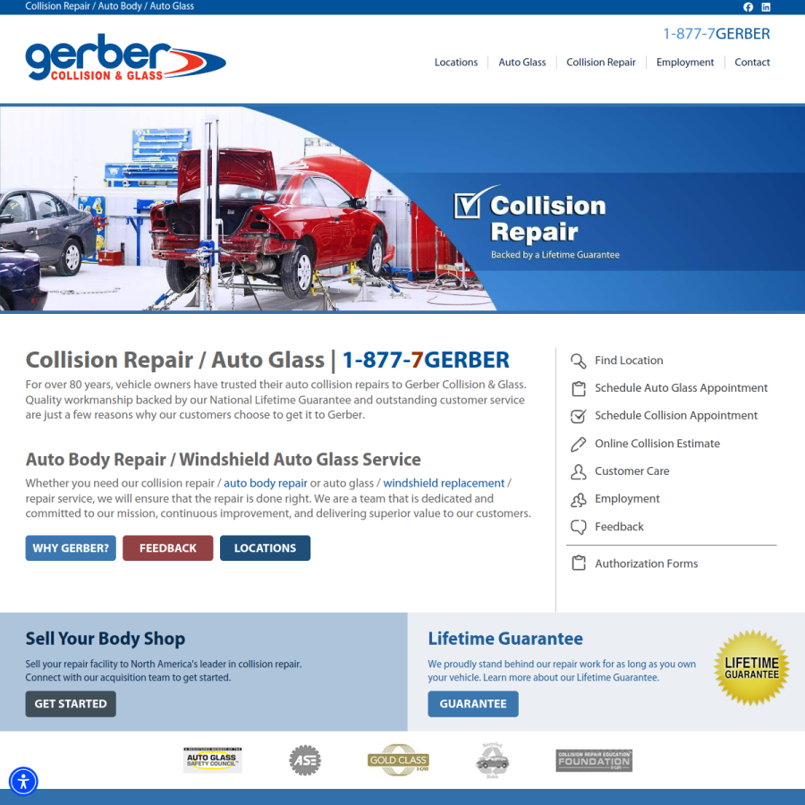 gerbercollision.com homepage screenshot
