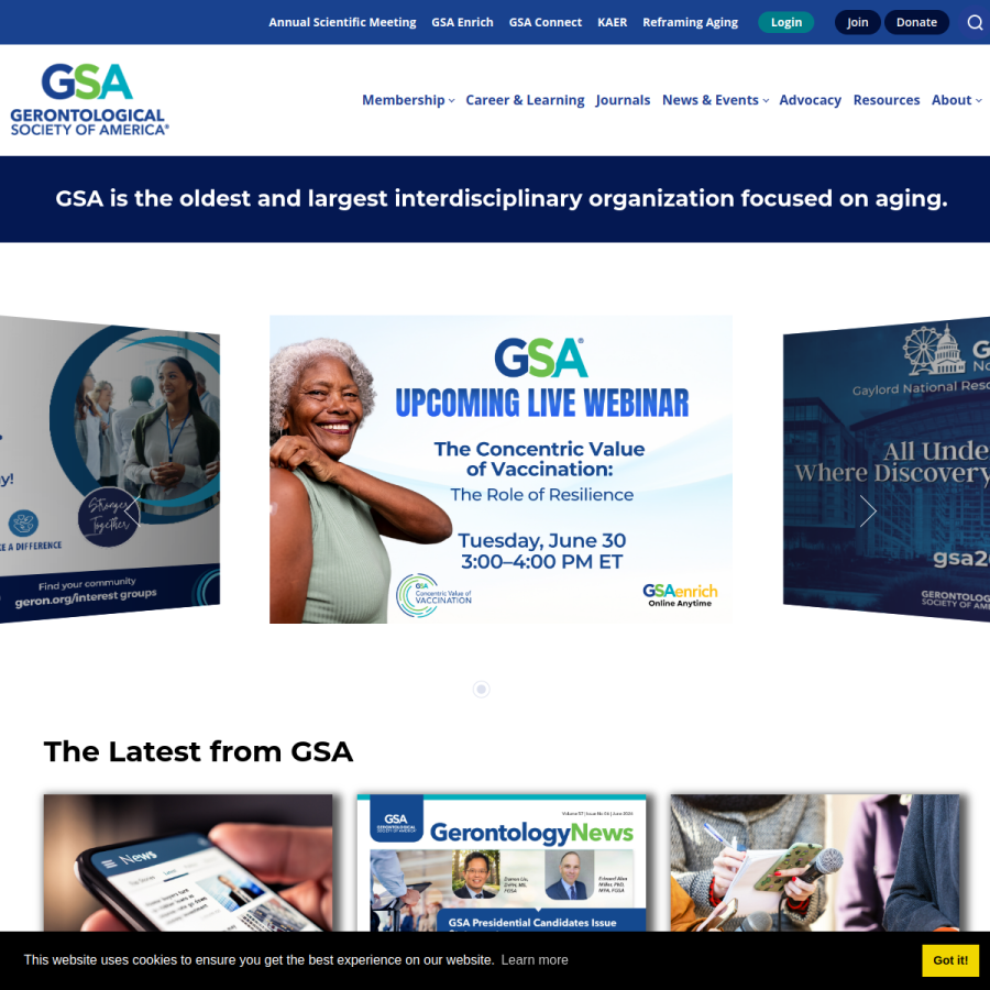 geron.org homepage screenshot