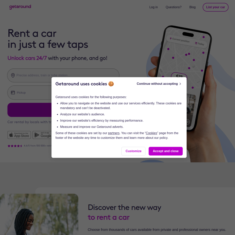 getaround.com homepage screenshot