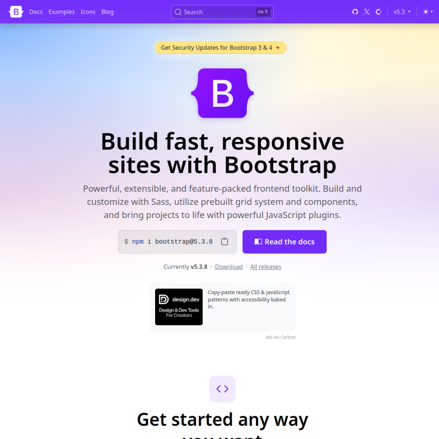 getbootstrap.com homepage screenshot