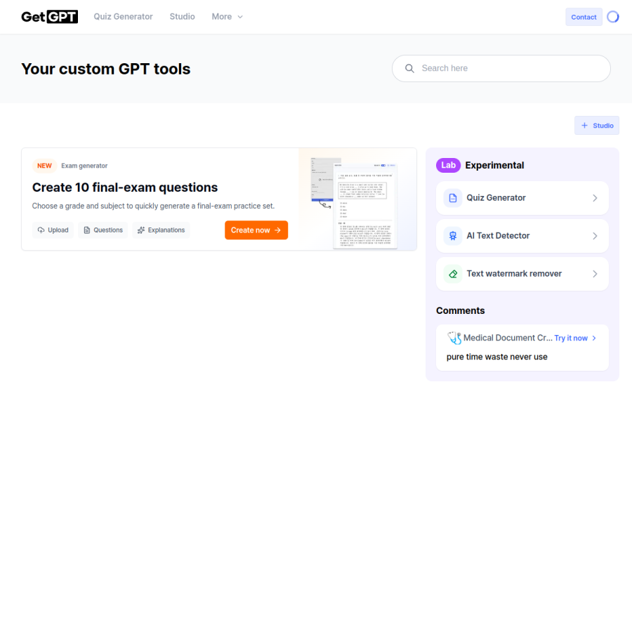 getgpt.app homepage screenshot