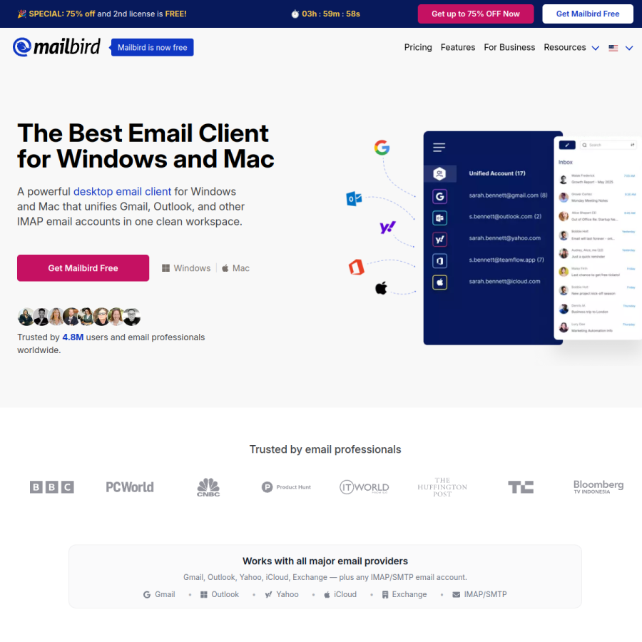 getmailbird.com homepage screenshot