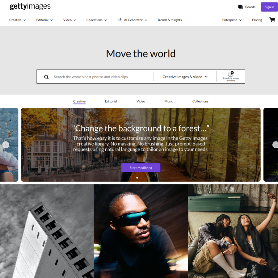 gettyimages.com homepage screenshot