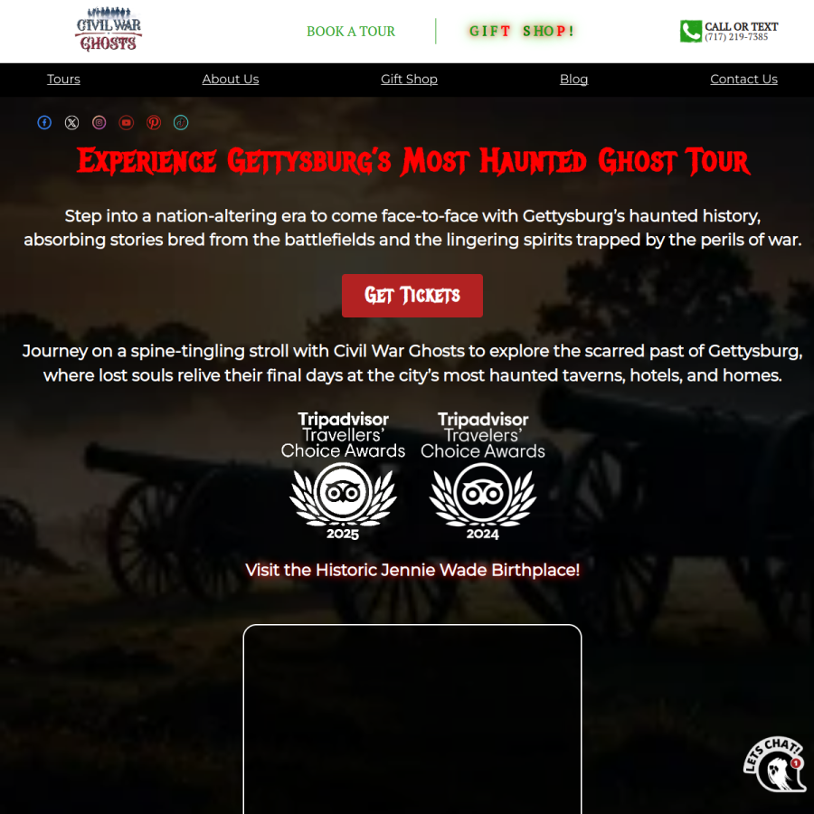 gettysburgghosts.com homepage screenshot