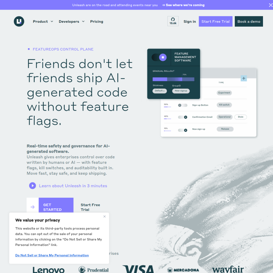 getunleash.io homepage screenshot