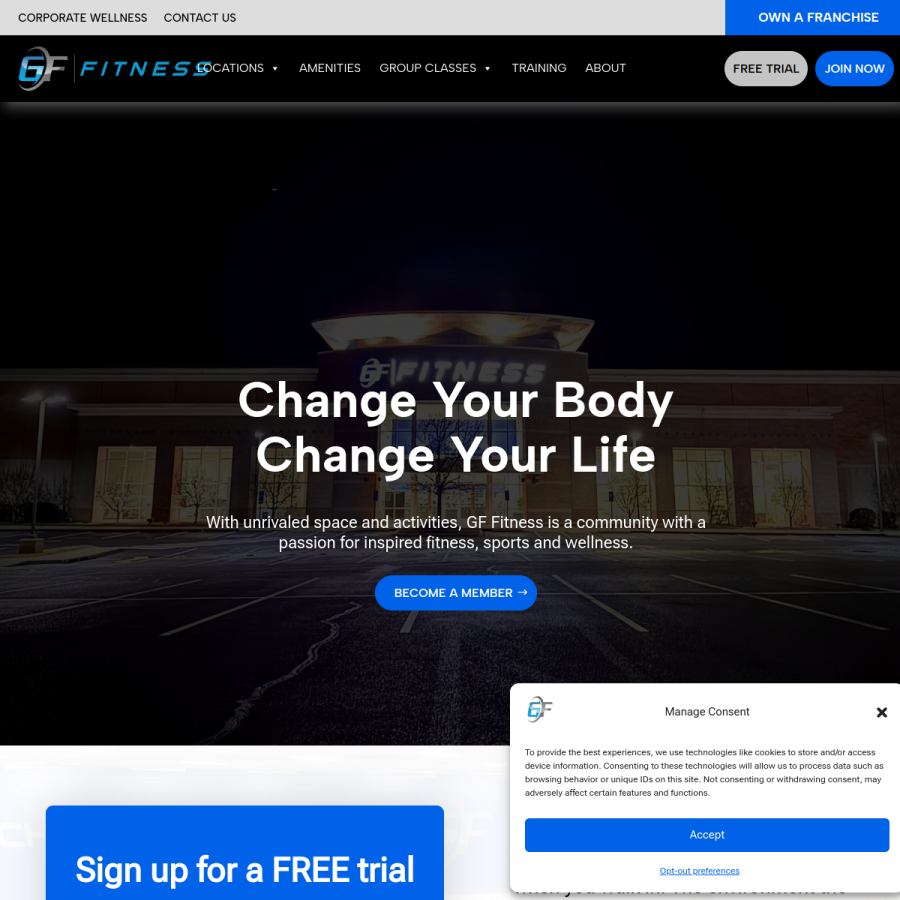 gffitnessgyms.com homepage screenshot