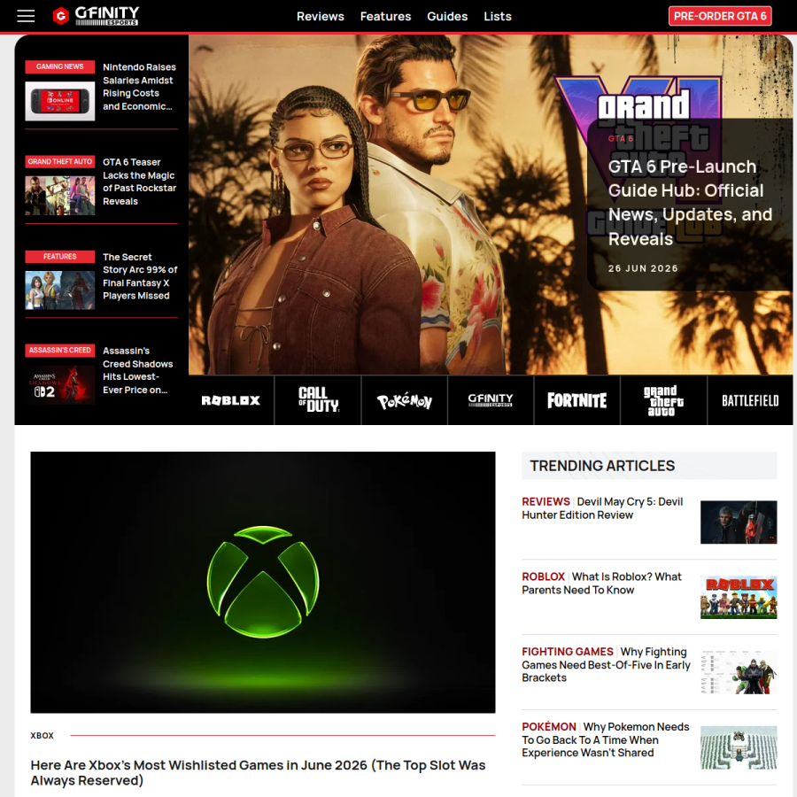 gfinityesports.com homepage screenshot