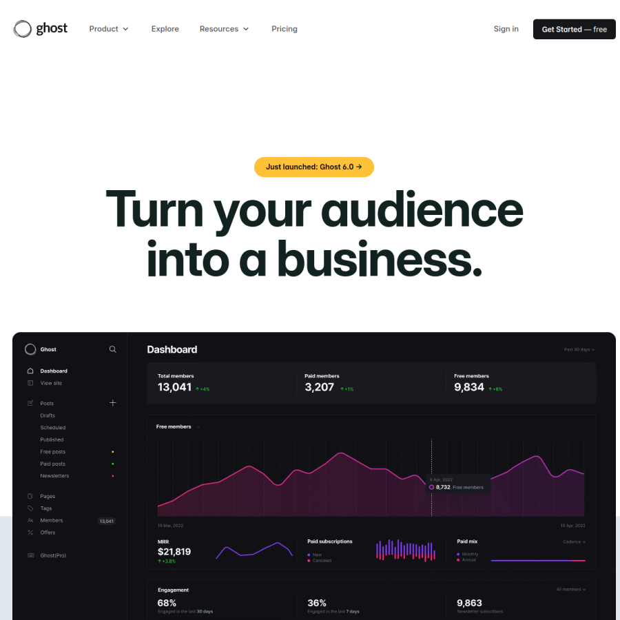 ghost.io homepage screenshot