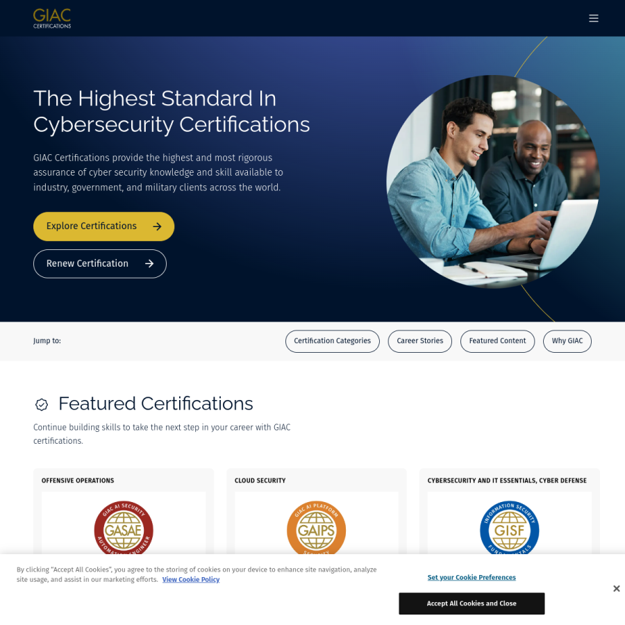 giac.org homepage screenshot