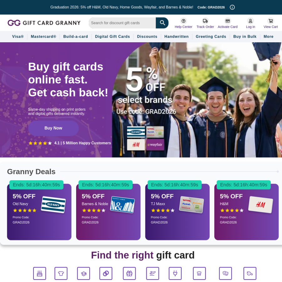 giftcardgranny.com homepage screenshot
