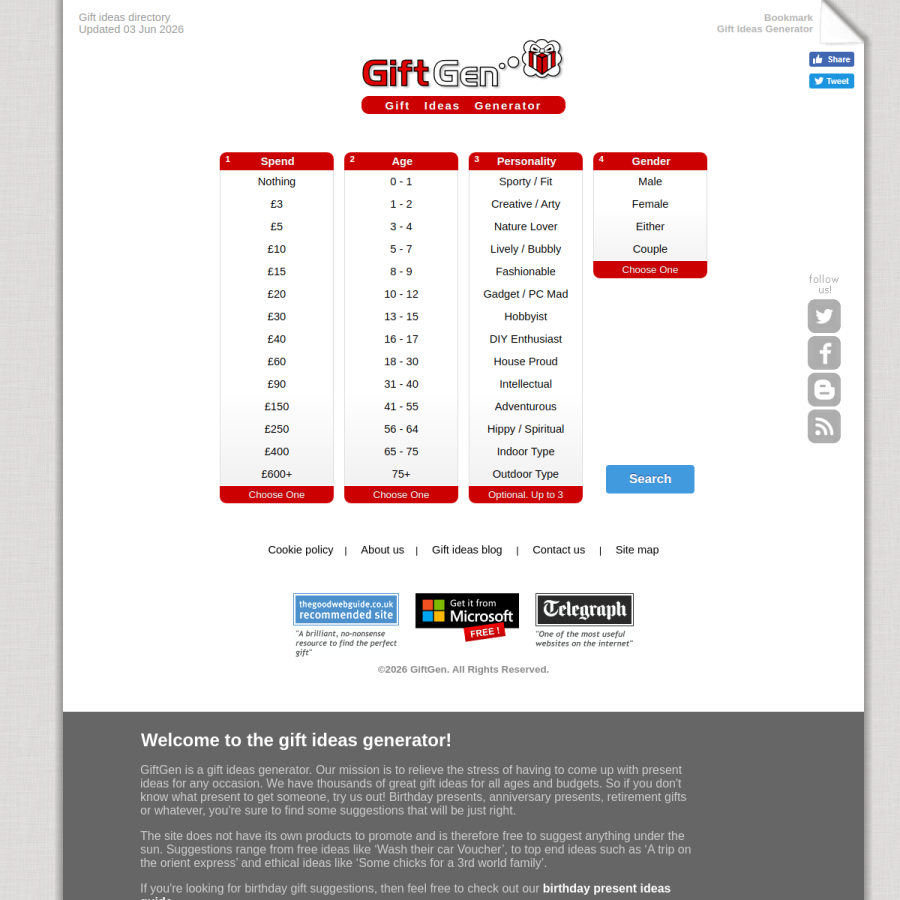 giftgen.co.uk homepage screenshot