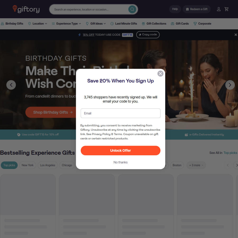 giftory.com homepage screenshot