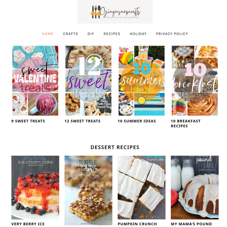 gingersnapcrafts.com homepage screenshot