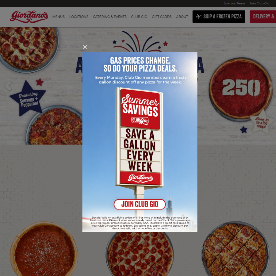 giordanos.com homepage screenshot