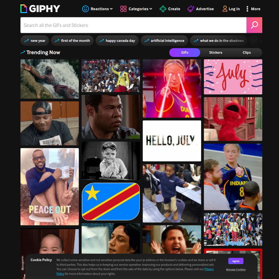 giphy.com homepage screenshot