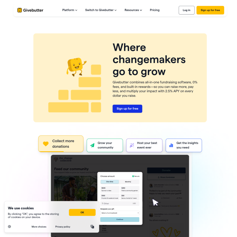 givebutter.com homepage screenshot