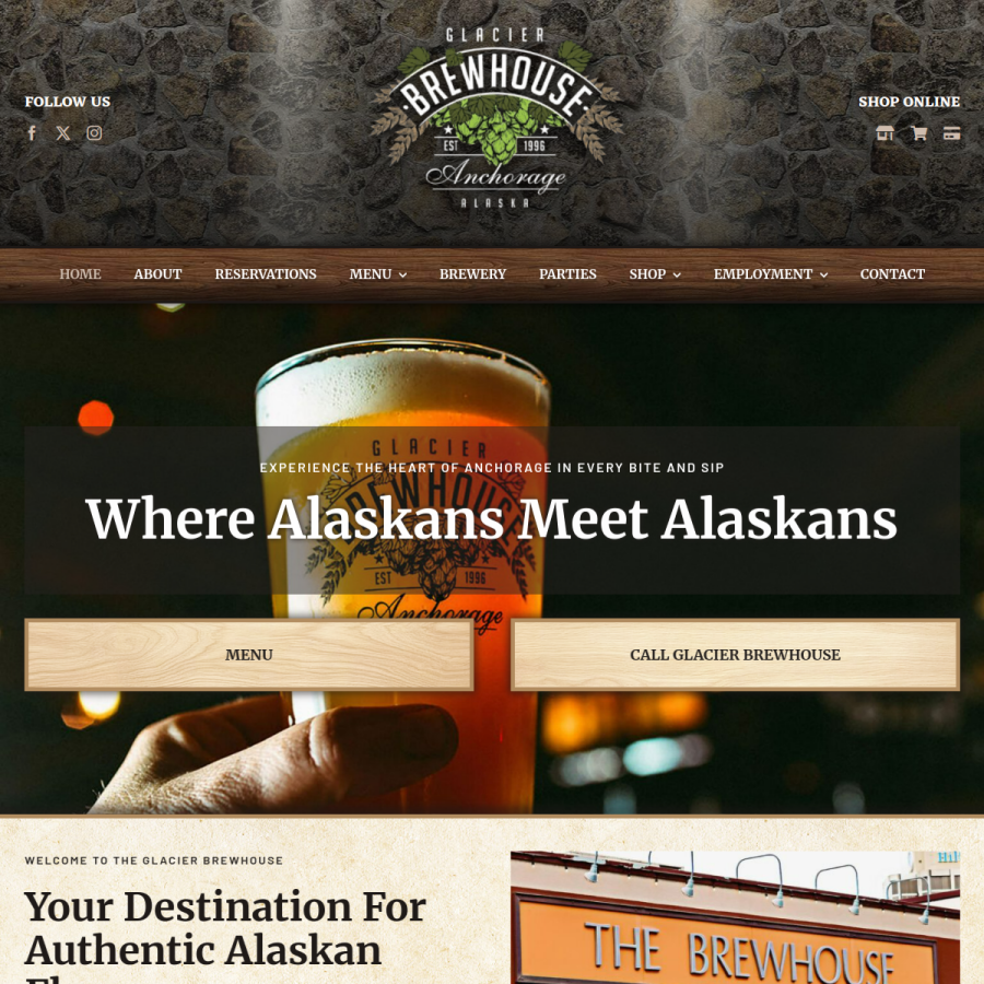 glacierbrewhouse.com homepage screenshot