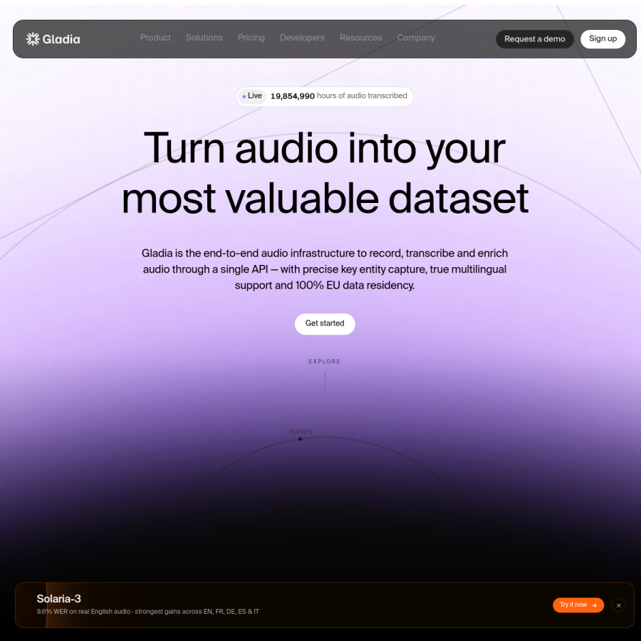 gladia.io homepage screenshot