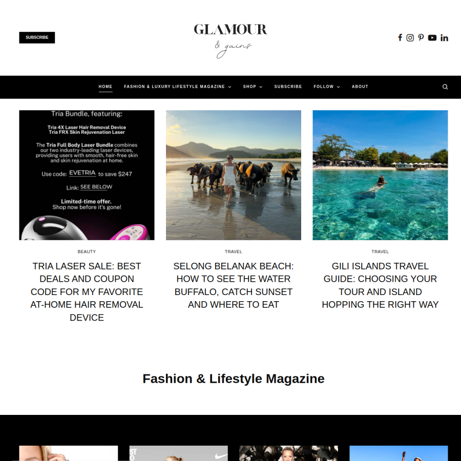 glamourandgains.com homepage screenshot