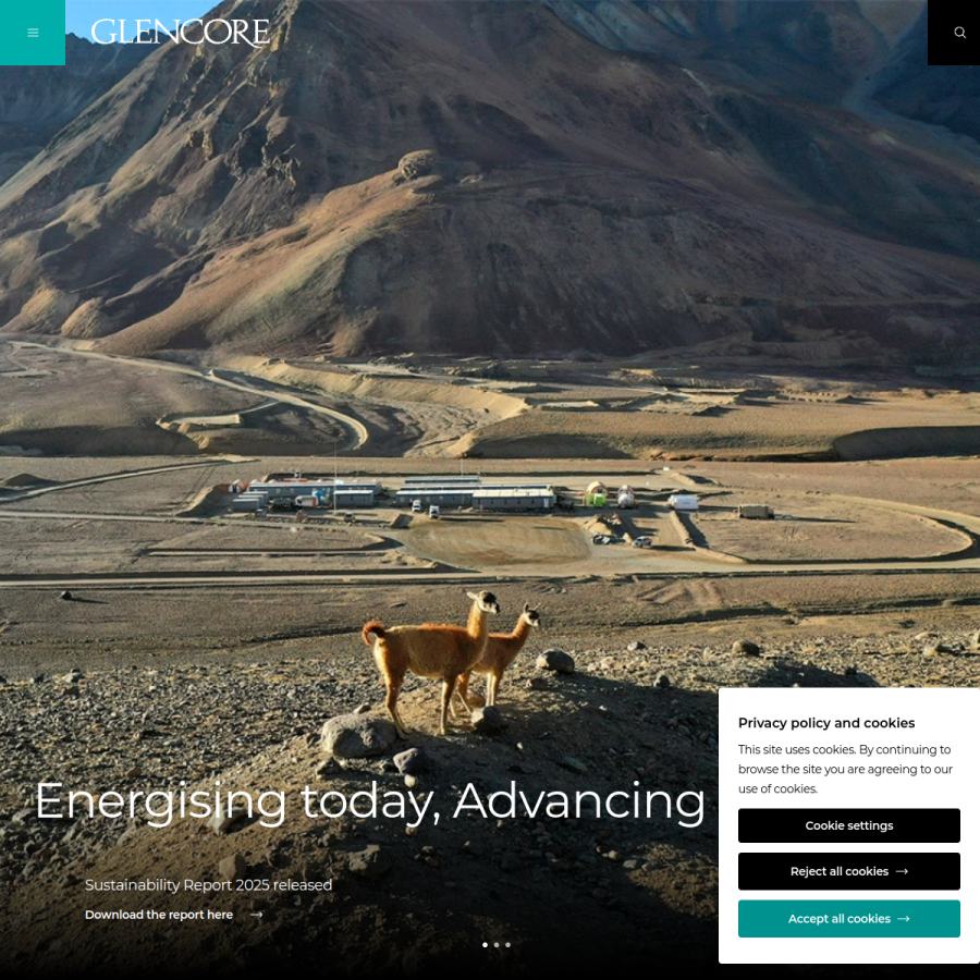 glencore.com homepage screenshot