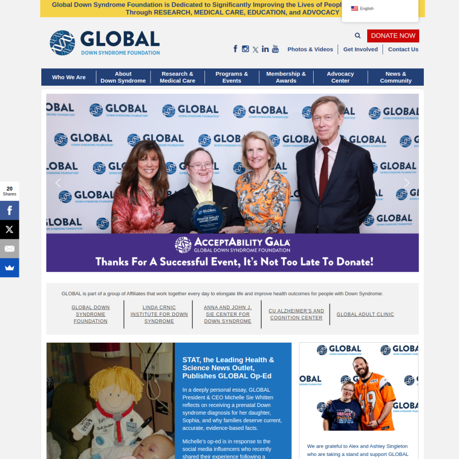 globaldownsyndrome.org homepage screenshot