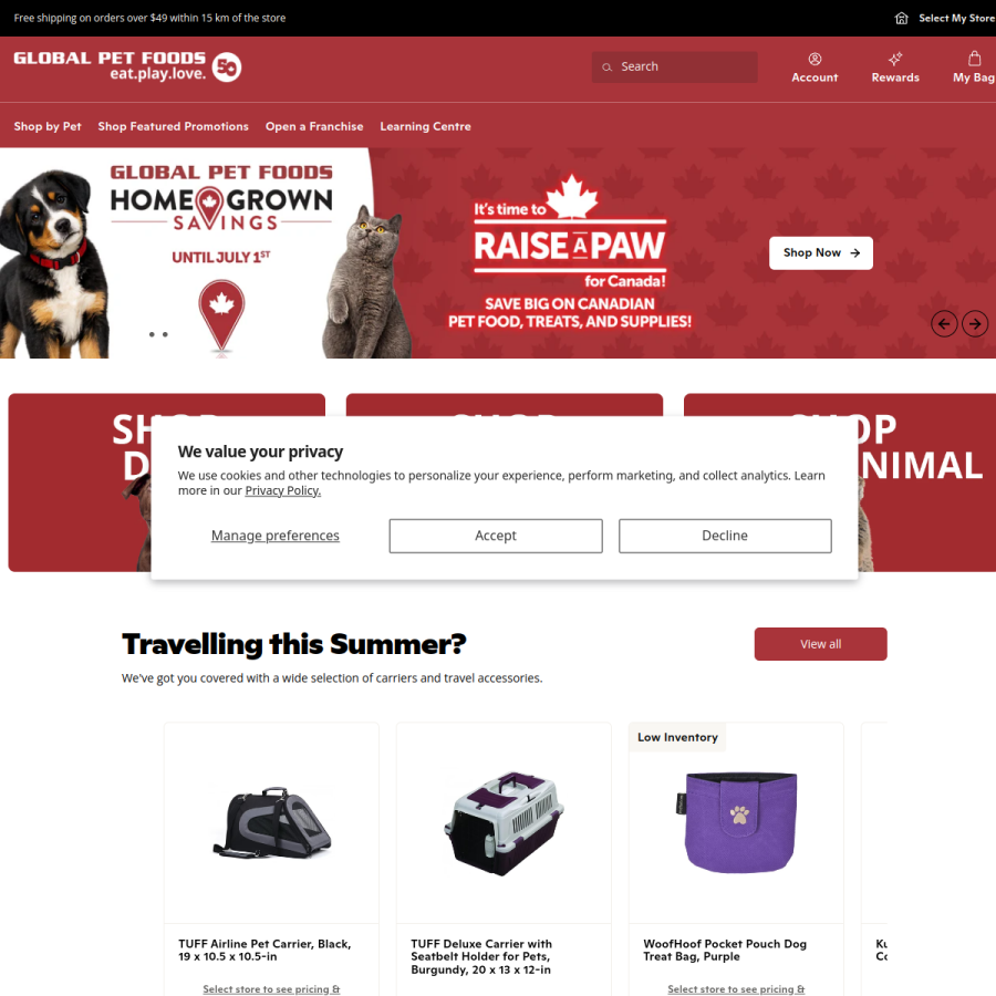 globalpetfoods.com homepage screenshot