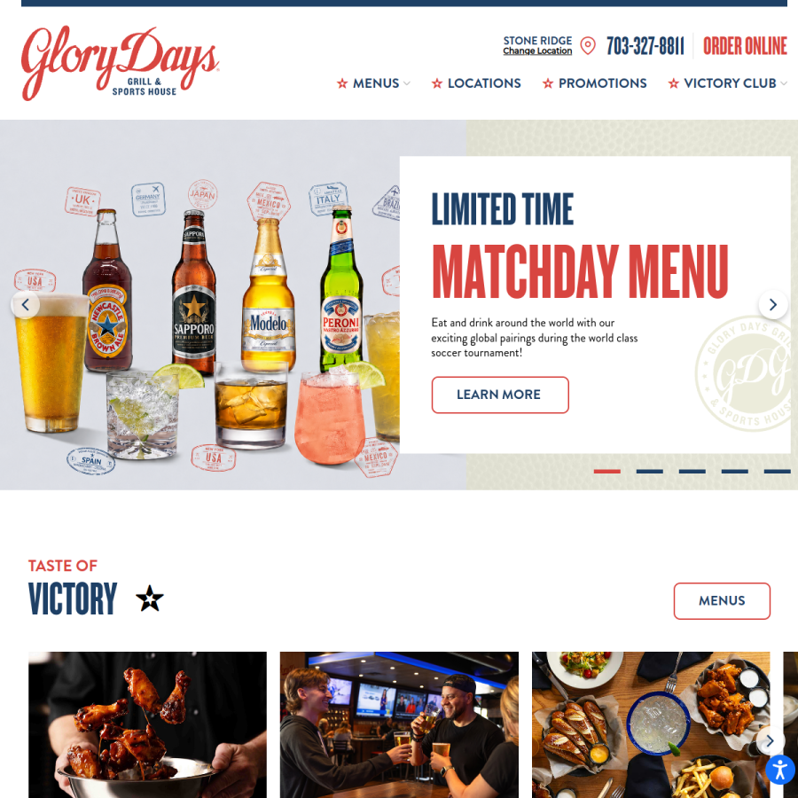 glorydaysgrill.com homepage screenshot