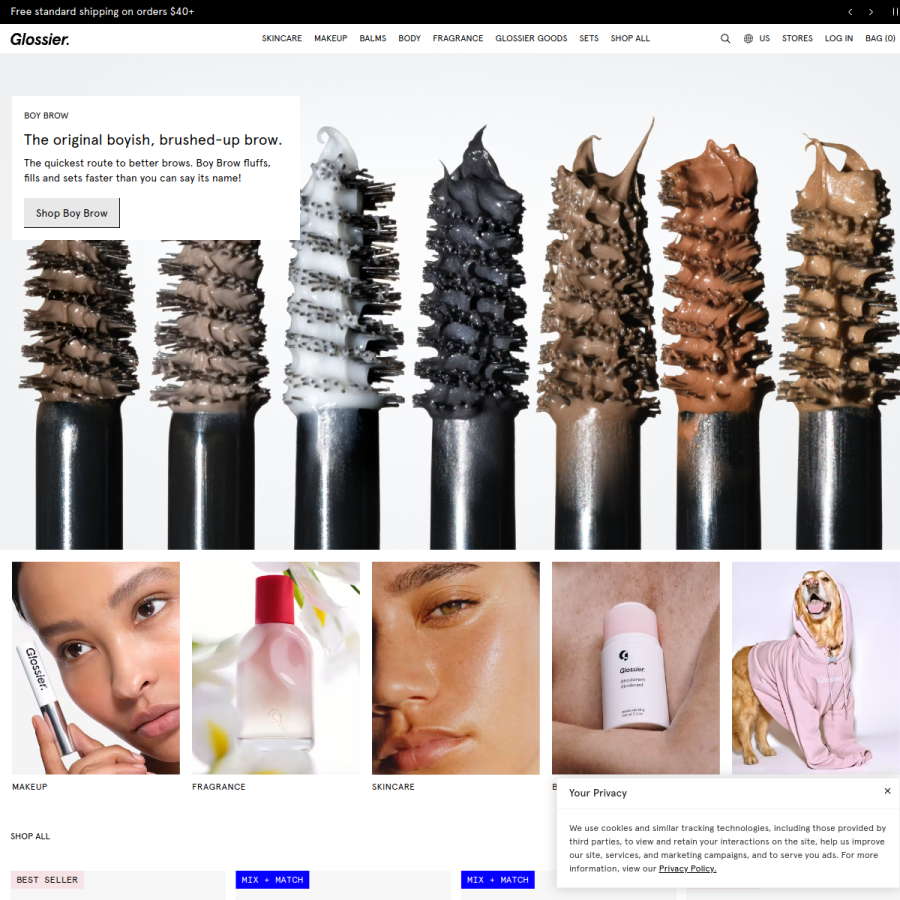 glossier.com homepage screenshot