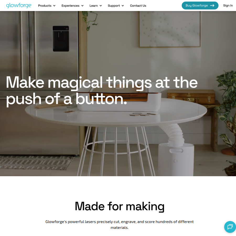glowforge.com homepage screenshot