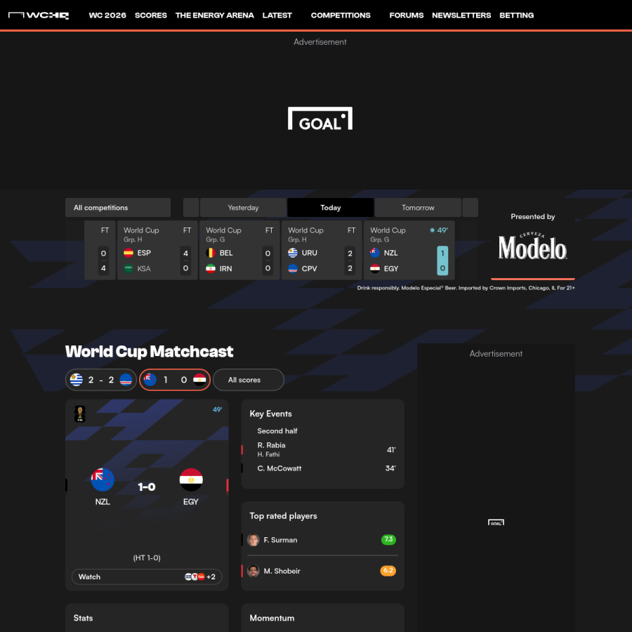 goal.com homepage screenshot