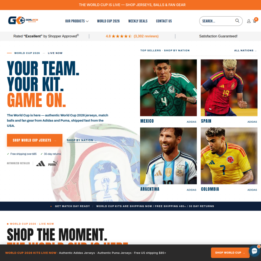 goalkicksoccer.com homepage screenshot