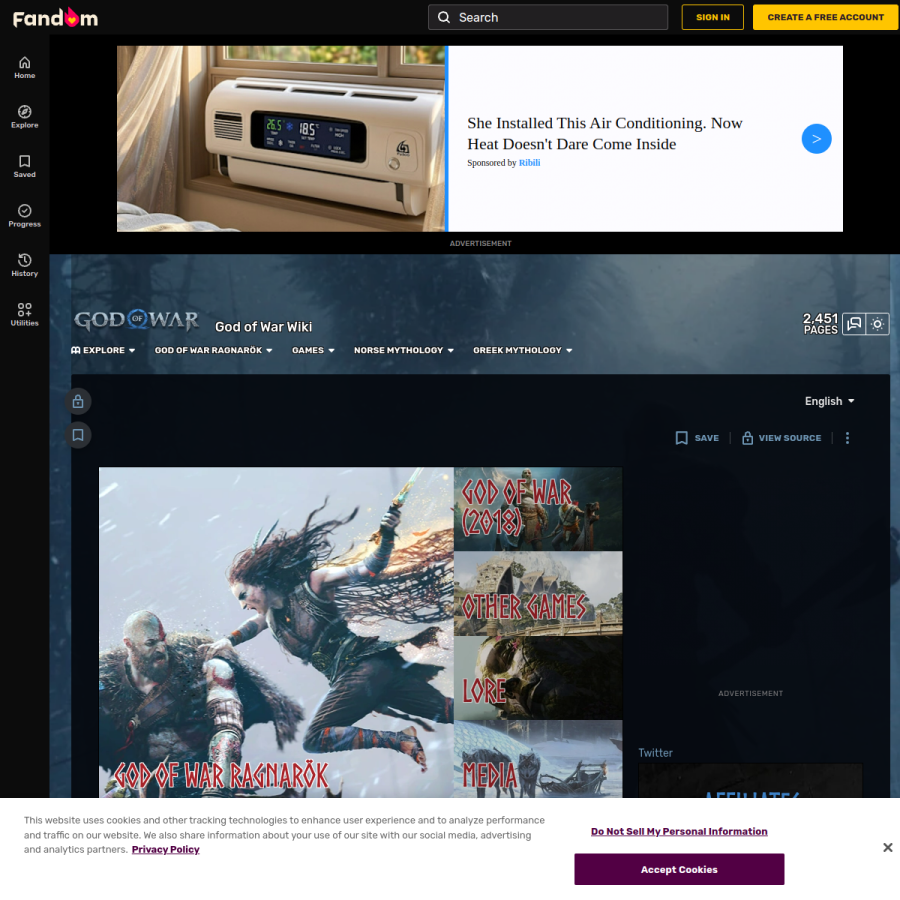 godofwar.fandom.com homepage screenshot