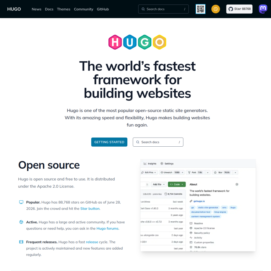 gohugo.io homepage screenshot