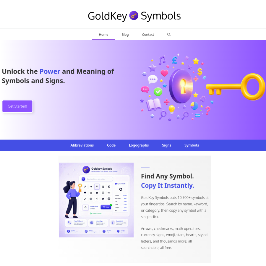 goldkeysymbols.com homepage screenshot