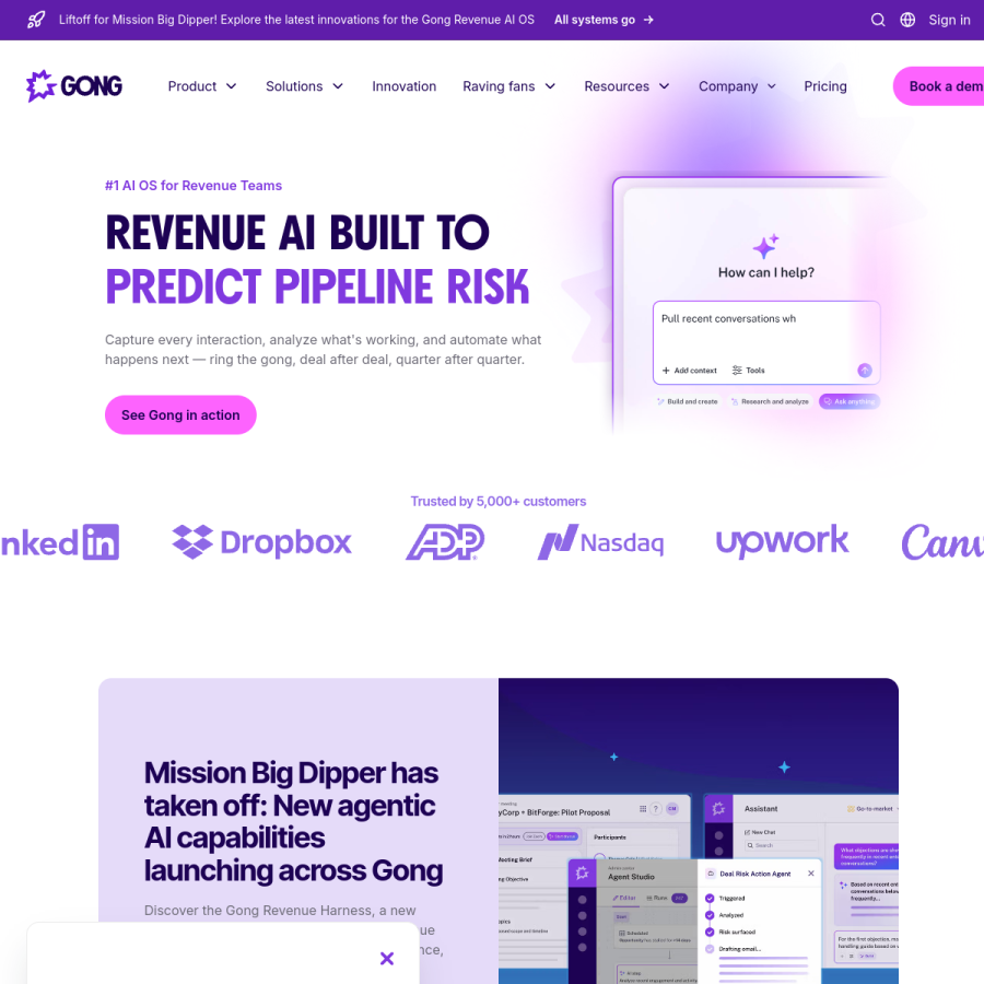 gong.io homepage screenshot