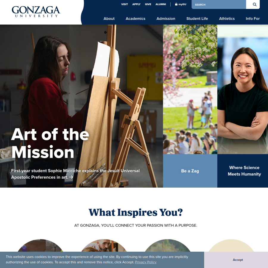 gonzaga.edu homepage screenshot