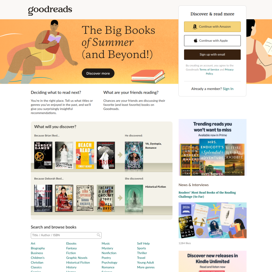 goodreads.com homepage screenshot