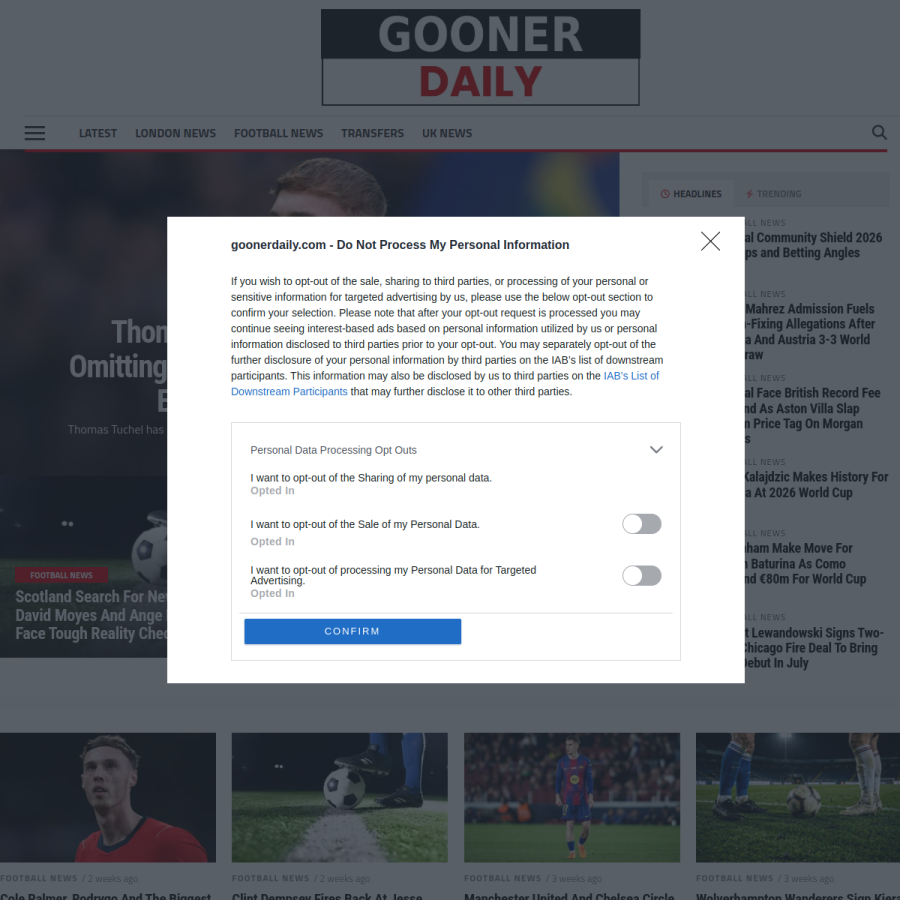 goonerdaily.com homepage screenshot