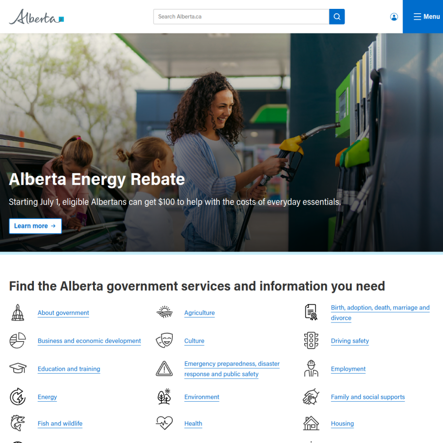 gov.ab.ca homepage screenshot