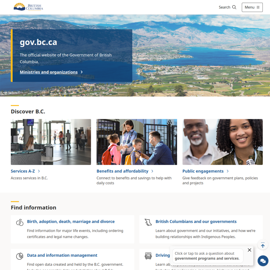 gov.bc.ca homepage screenshot