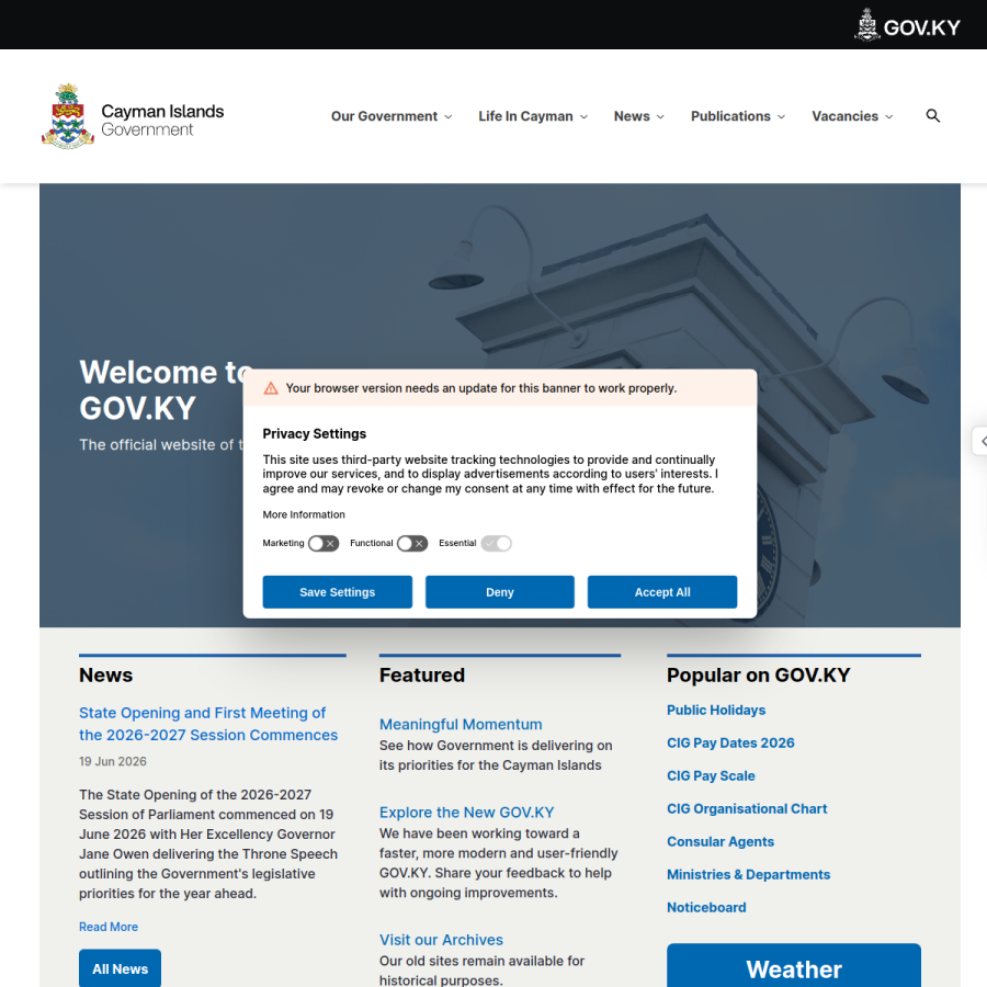 gov.ky homepage screenshot