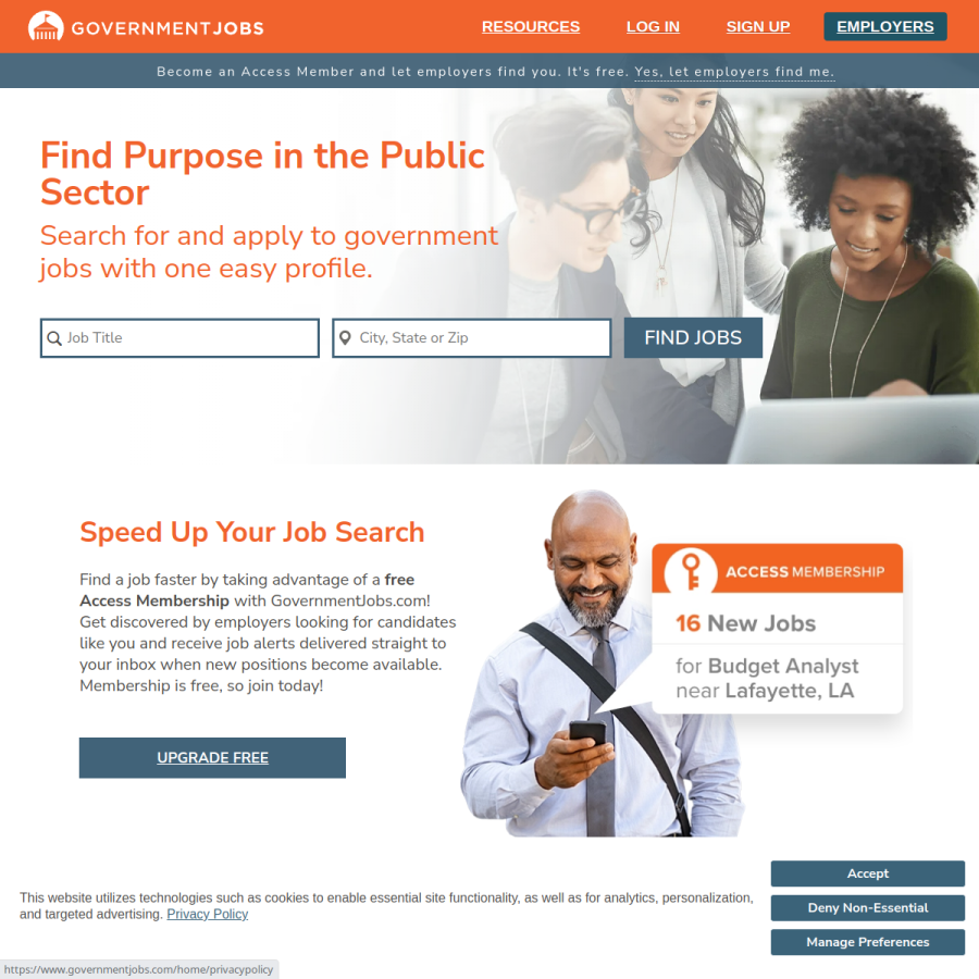 governmentjobs.com homepage screenshot