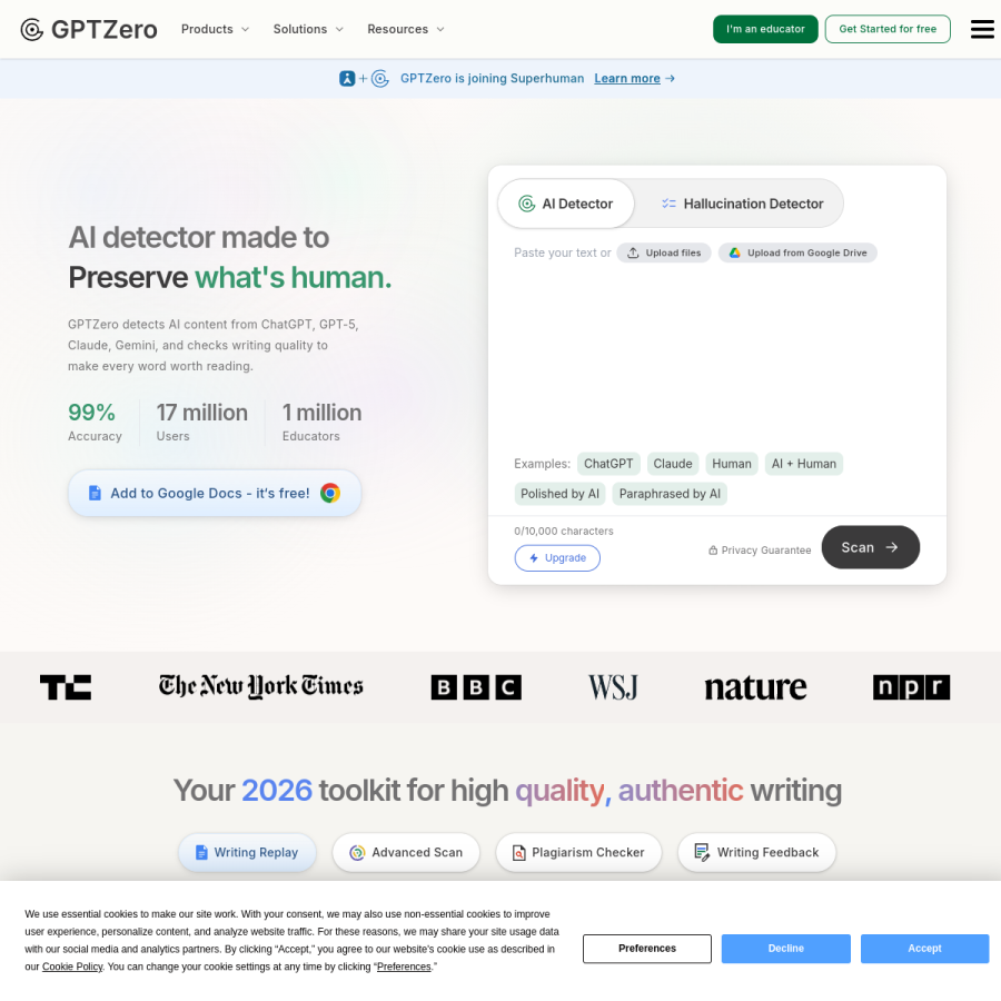 gptzero.me homepage screenshot