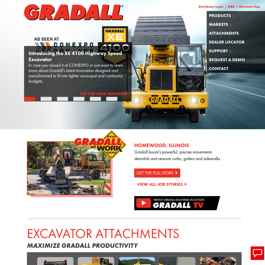 gradall.com homepage screenshot