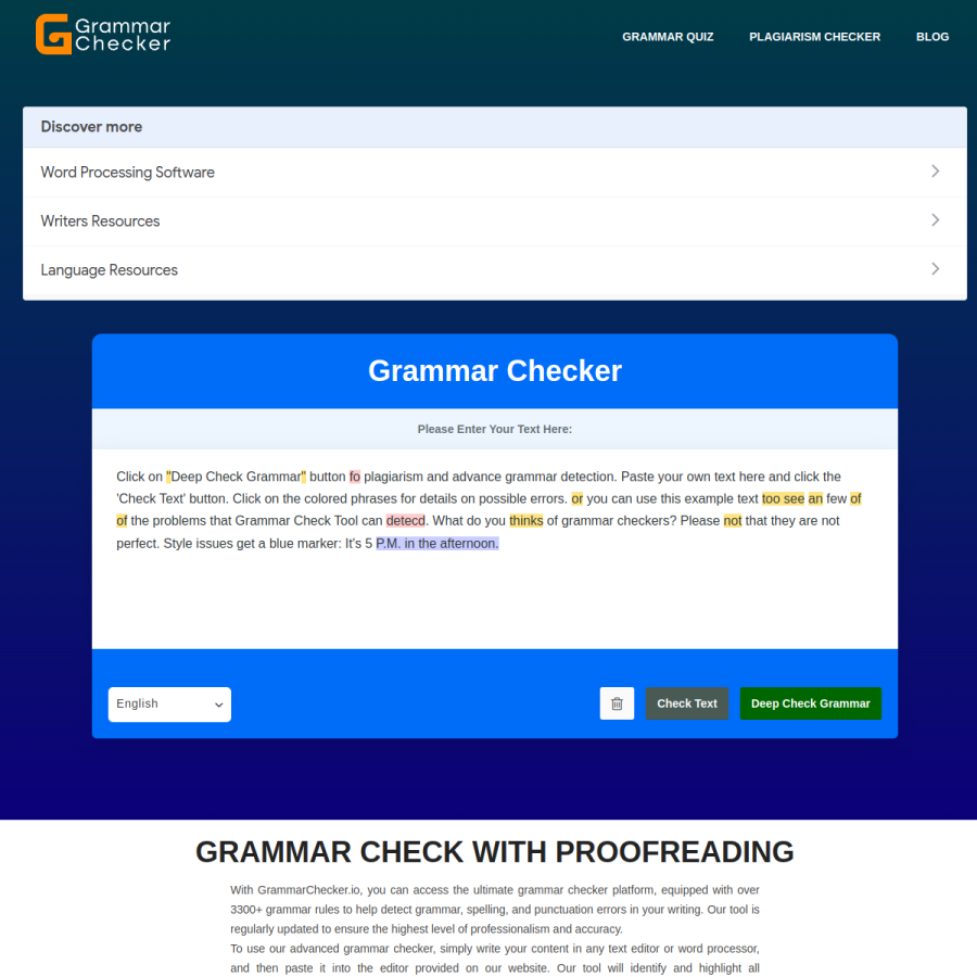 grammarchecker.io homepage screenshot