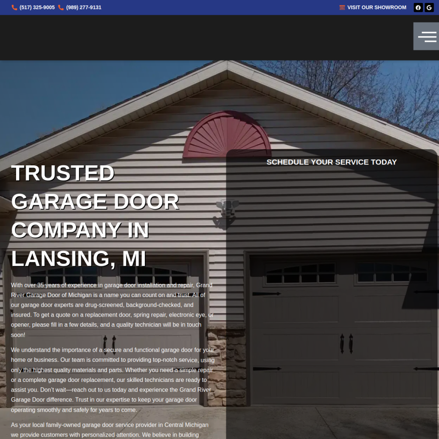 grandrivergaragedoor.com homepage screenshot