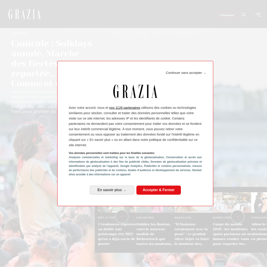 grazia.fr homepage screenshot