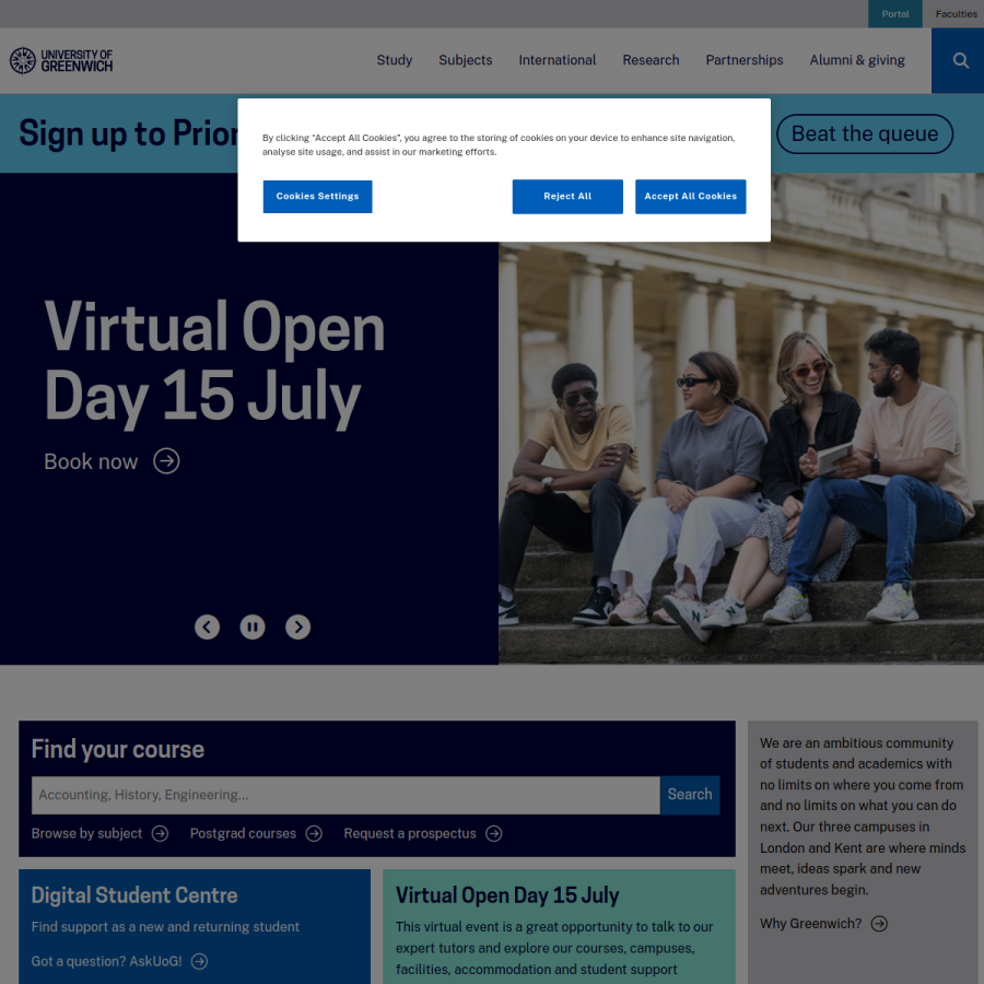 gre.ac.uk homepage screenshot