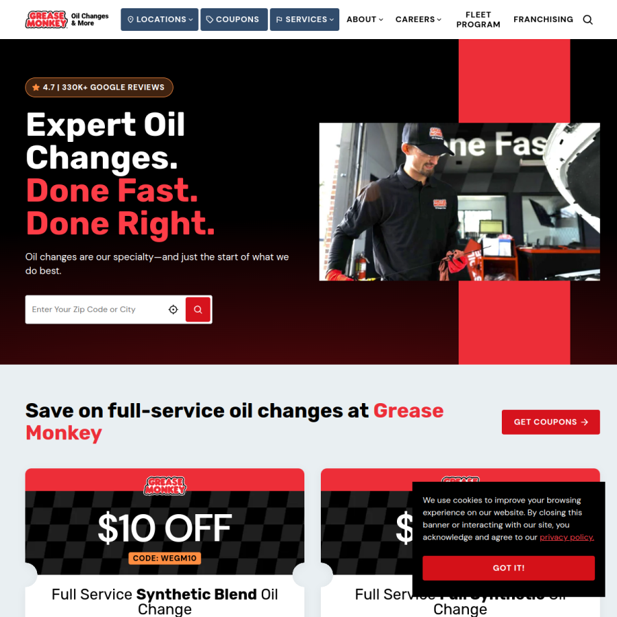 greasemonkeyauto.com homepage screenshot